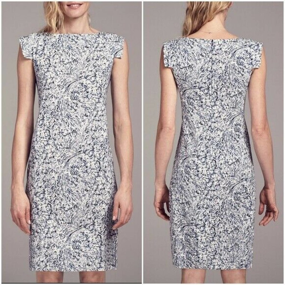 MM Lafleur Sarah Indigo Marble Abstract Print Shift Dress Size 0 Blue White